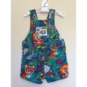 Vintage VTG Tropical Safari Hawaii Vibrant Zoo Animal Shortalls USA Toddler 18M